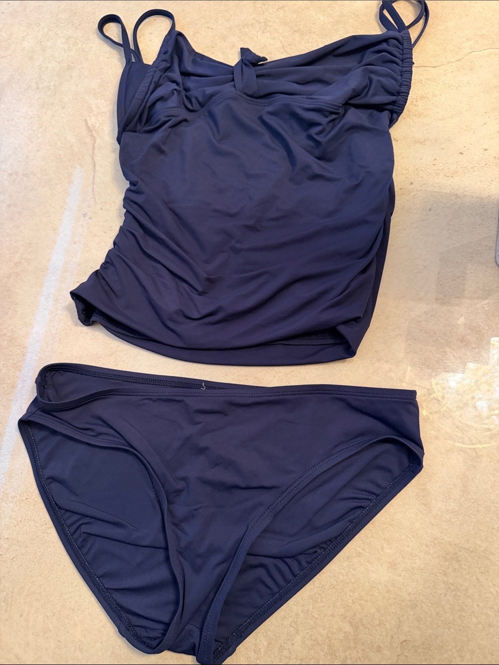 DKNY Navy Blue Ruched Tankini Swimsuit Size 14